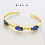 Gold Plated Claw Oval Multi Gemstone Faceted Bangle Bracelet, Healing Stone Cuff Jewelry ZG0494