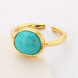 Egg Shape Gold Plated Faceted Natural Turquoise Moonstone Larimar Rhodochrosite Ring, Gemstone Jewelry ZG0460