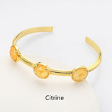 Gold Plated Brass 3-Round-Gemstone Faceted Bangle, Healing Crystal Quartz Cuff Bracelet  ZG0493