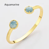 Gold Claw Round Faceted Rainbow Gemstone Bangle Bracelet , Healing Birthstone Cuff Jewelry ZG0495