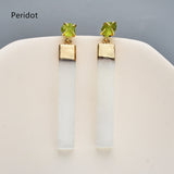 Gold Plated Claw Raw Gemstone Chips & Selenite Bar Stud Earrings, Healing Crystal Stone Jewelry, Boho Earrings ZG0491
