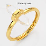 Hexagon Point Natural Stones Gold Bezel Ring, Adjustable, Gemstone Jewelry Ring WX2206