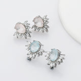 S925 Sterling Silver Moonstone Stud Earrings Zircon Studs, Healing Crystal Jewelry Earrings SS222ES