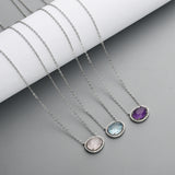 15" S925 Sterling Silver Prong Faceted Aquamarine Moonstone Crystal Necklace, CZ Micro Pave, Gemstone Dainty Jewelry Necklace SS228NS