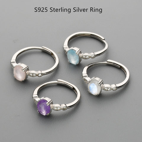S925 Sterling Silver Oval Faceted Gemstone CZ Ring, Healing Crystal Fashion Jewelry SS207RS