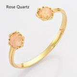 Gold Plated Hexagon Rainbow Gemstone Faceted Claw Bangle, Healing Birthstone Cuff Bracelet Jewelry ZG0496