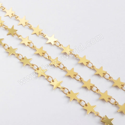 5 meter,Gold Plated Brass Star Chain PJ132