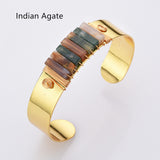 Gold Plated Brass Wire Wrap Gemstone Bangle Bracelet, Crystal Stone Cuff WX2197