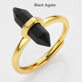 Hexagon Point Natural Stones Gold Bezel Ring, Adjustable, Gemstone Jewelry Ring WX2206