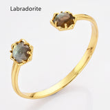 Gold Plated Hexagon Rainbow Gemstone Faceted Claw Bangle, Healing Birthstone Cuff Bracelet Jewelry ZG0496