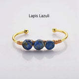Gold Plated Brass Multi Gemstone Wire Wrap Bangle Bracelet, Healing Crystal Stone Cuff Handmade Boho Jewelry WX2075