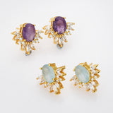 Gold Plated Rose Quartz Stud Earrings Zircon Studs, S925 Sterling Silver Earring, Healing Crystal Jewelry Earrings SS222EG