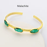 Gold Plated Claw Oval Multi Gemstone Faceted Bangle Bracelet, Healing Stone Cuff Jewelry ZG0494