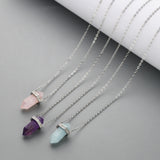15" S925 Sterling Silver Moonstone Rose Quartz Hexagon Point Necklace CZ Micro Pave, Crystal Gemstone Dainty Jewelry SS225NS
