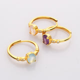 S925 Sterling Silver - Gold Oval Faceted Gemstone CZ Ring, Healing Crystal Jewelry SS207RG