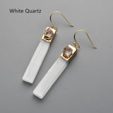 Gold Plated Rectangle Natural Selenite Crystal Earrings, Pave Raw Gemstone Chips, Healing Jewelry, Boho Earrings G2091