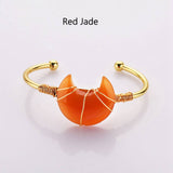Gold Plated Brass Rainbow Gemstone Crescent Moon Wire Wrap Bangle Bracelet Handmade Boho Jewelry WX2074