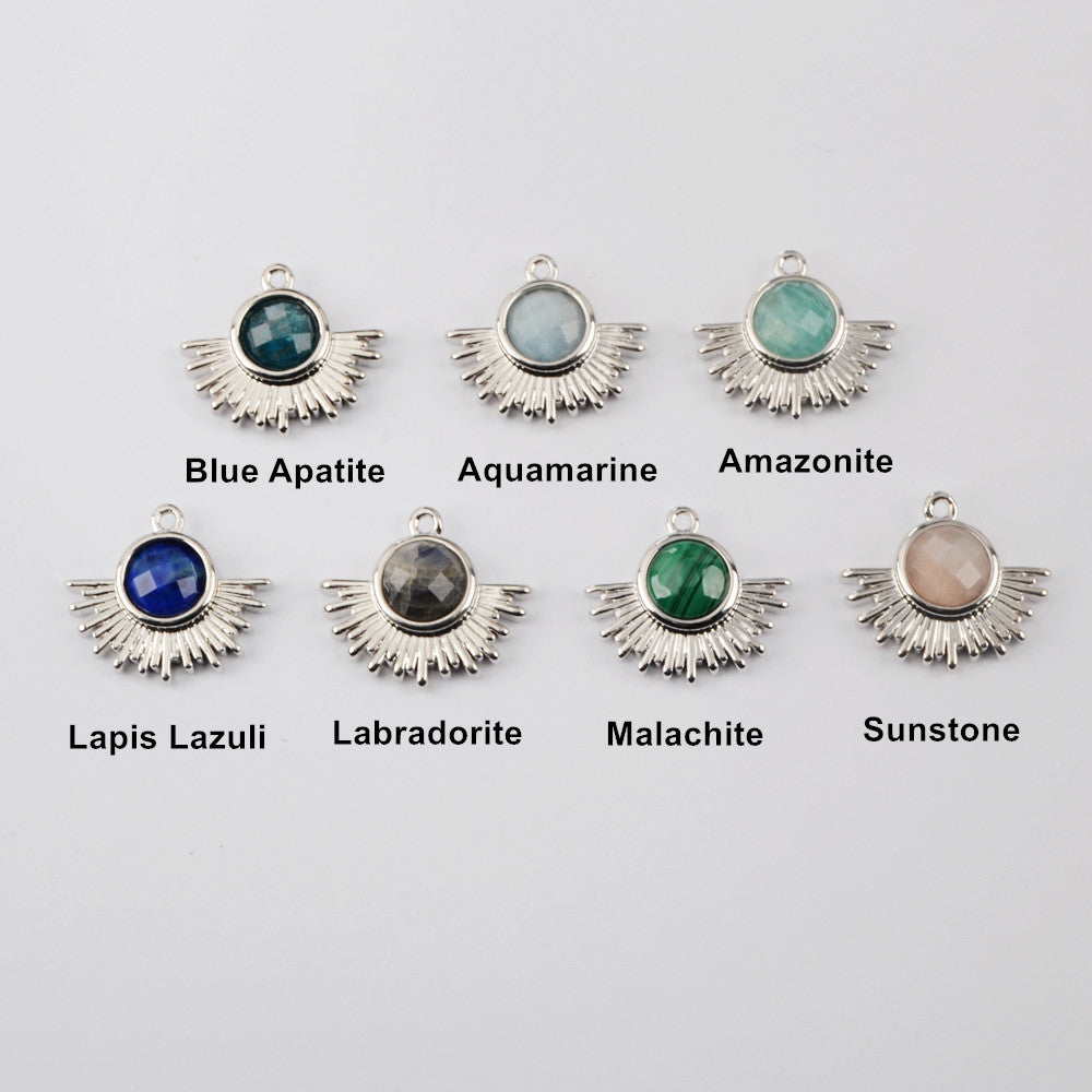 Silver Plated Multi-kind Stones Faceted Charm WX1532