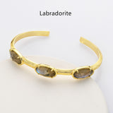 Gold Plated Claw Oval Multi Gemstone Faceted Bangle Bracelet, Healing Stone Cuff Jewelry ZG0494