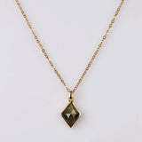 Diamond Shape Gold Bezel Briolette Gemstone Pendant Natural Labradorite Moonstone Copper Turquoise Healing Crystal Pendants Necklace ZG0474