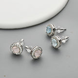 S925 Sterling Silver Round Gemstone Crystal CZ Micro Pave Stud Earrings, Dainty Jewelry SS216ES