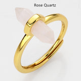 Hexagon Point Natural Stones Gold Bezel Ring, Adjustable, Gemstone Jewelry Ring WX2206