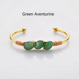 Gold Plated Brass Multi Gemstone Wire Wrap Bangle Bracelet, Healing Crystal Stone Cuff Handmade Boho Jewelry WX2075