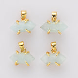 Tiny Hexagon Point Gold Plated Claw Rainbow Gemstone Pendant, Crystal Stone Terminated Point Pendant ZG0480