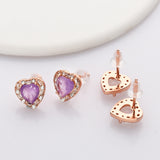 Rose Gold - S925 Sterling Silver CZ Heart Gemstone Stud Earrings, Healing Crystal Jewelry, Dainty Earrings SS213RR