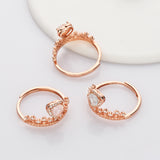 S925 Sterling Silver - Rose Gold CZ Crown Gemstone Heart Ring, Healing Crystal Jewelry SS210RR