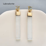 Gold Plated Claw Raw Gemstone Chips & Selenite Bar Stud Earrings, Healing Crystal Stone Jewelry, Boho Earrings ZG0491