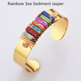 Gold Plated Brass Wire Wrap Gemstone Bangle Bracelet, Crystal Stone Cuff WX2197