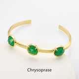 Gold Plated Brass 3-Round-Gemstone Faceted Bangle, Healing Crystal Quartz Cuff Bracelet  ZG0493