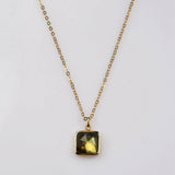 Small Square Gold Bezel Briolette Gemstone Pendant Natural Labradorite Moonstone Copper Turquoise Healing Crystal Pendants Necklace ZG0470