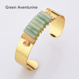 Gold Plated Brass Wire Wrap Gemstone Bangle Bracelet, Crystal Stone Cuff WX2197