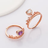 S925 Sterling Silver - Rose Gold CZ Crown Gemstone Heart Ring, Healing Crystal Jewelry SS210RR