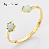 Gold Plated Hexagon Rainbow Gemstone Faceted Claw Bangle, Healing Birthstone Cuff Bracelet Jewelry ZG0496