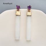 Gold Plated Claw Raw Gemstone Chips & Selenite Bar Stud Earrings, Healing Crystal Stone Jewelry, Boho Earrings ZG0491