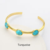 Gold Plated Brass 3-Round-Gemstone Faceted Bangle, Healing Crystal Quartz Cuff Bracelet  ZG0493
