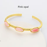 Gold Plated Claw Oval Multi Gemstone Faceted Bangle Bracelet, Healing Stone Cuff Jewelry ZG0494