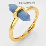Hexagon Point Natural Stones Gold Bezel Ring, Adjustable, Gemstone Jewelry Ring WX2206