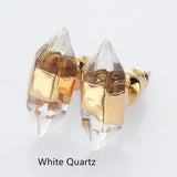 Gold Plated Hexagon Point Natural Gemstone Stud Earrings, Birthstone Earrings, Healing Crystal Stone Post Earrings, Wholesale Supply G2092