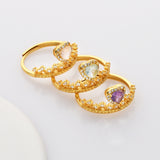 S925 Sterling Silver Gold CZ Crown Gemstone Heart Ring, Healing Crystal Jewelry SS210RG