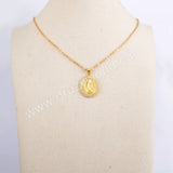 16" Gold Plated CZ Micro Pave Virgin Mary Pendant Necklace WX1594