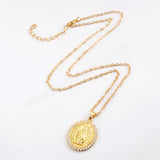 16" Gold Plated CZ Micro Pave Virgin Mary Pendant Necklace WX1594