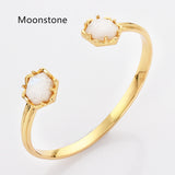 Gold Plated Hexagon Rainbow Gemstone Faceted Claw Bangle, Healing Birthstone Cuff Bracelet Jewelry ZG0496