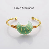 Gold Plated Brass Rainbow Gemstone Crescent Moon Wire Wrap Bangle Bracelet Handmade Boho Jewelry WX2074