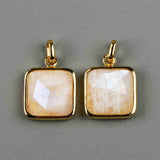 Small Square Gold Bezel Briolette Gemstone Pendant Natural Labradorite Moonstone Copper Turquoise Healing Crystal Pendants Necklace ZG0470
