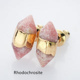 Gold Plated Hexagon Point Natural Gemstone Stud Earrings, Birthstone Earrings, Healing Crystal Stone Post Earrings, Wholesale Supply G2092