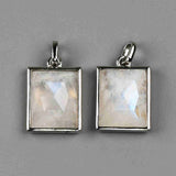Rectangle Silver Bezel Briolette Gemstone Pendant Natural Labradorite Moonstone Copper Turquoise Healing Crystal Pendants Necklace ZS0472